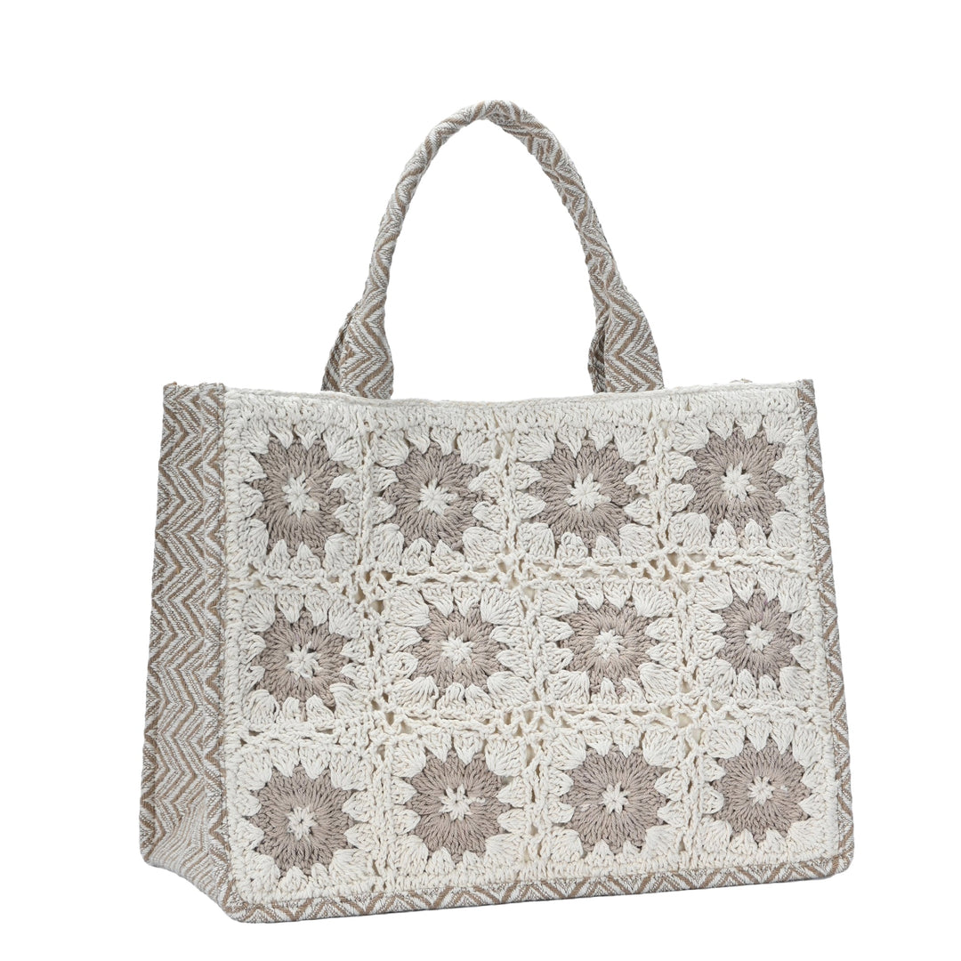 Adeline's Charm Crochet Cotton Canvas Book Tote Bag - MMS Brands