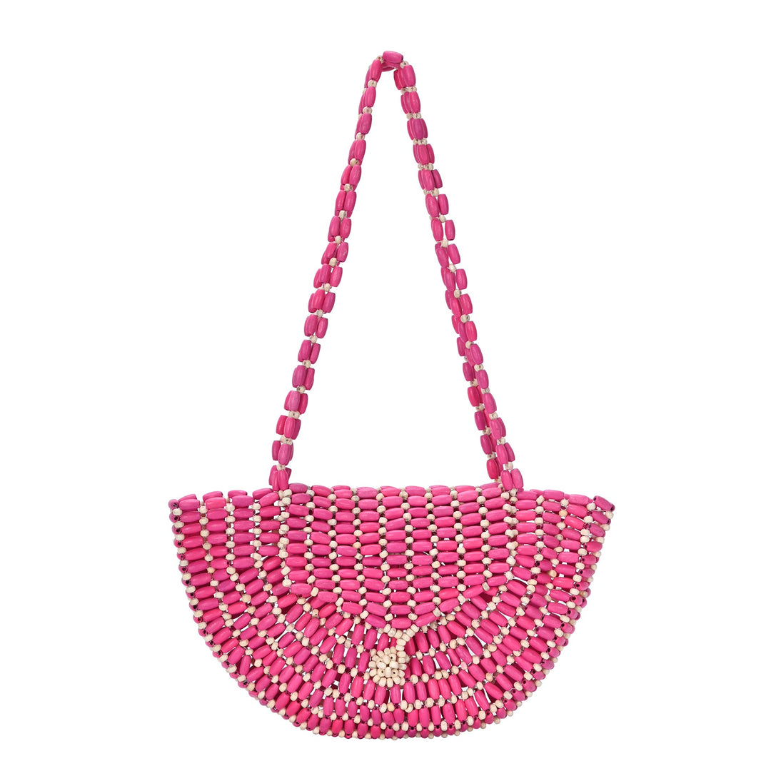 Luna's Wooden Beaded Crescent Shoulder Bag - MMS Brands