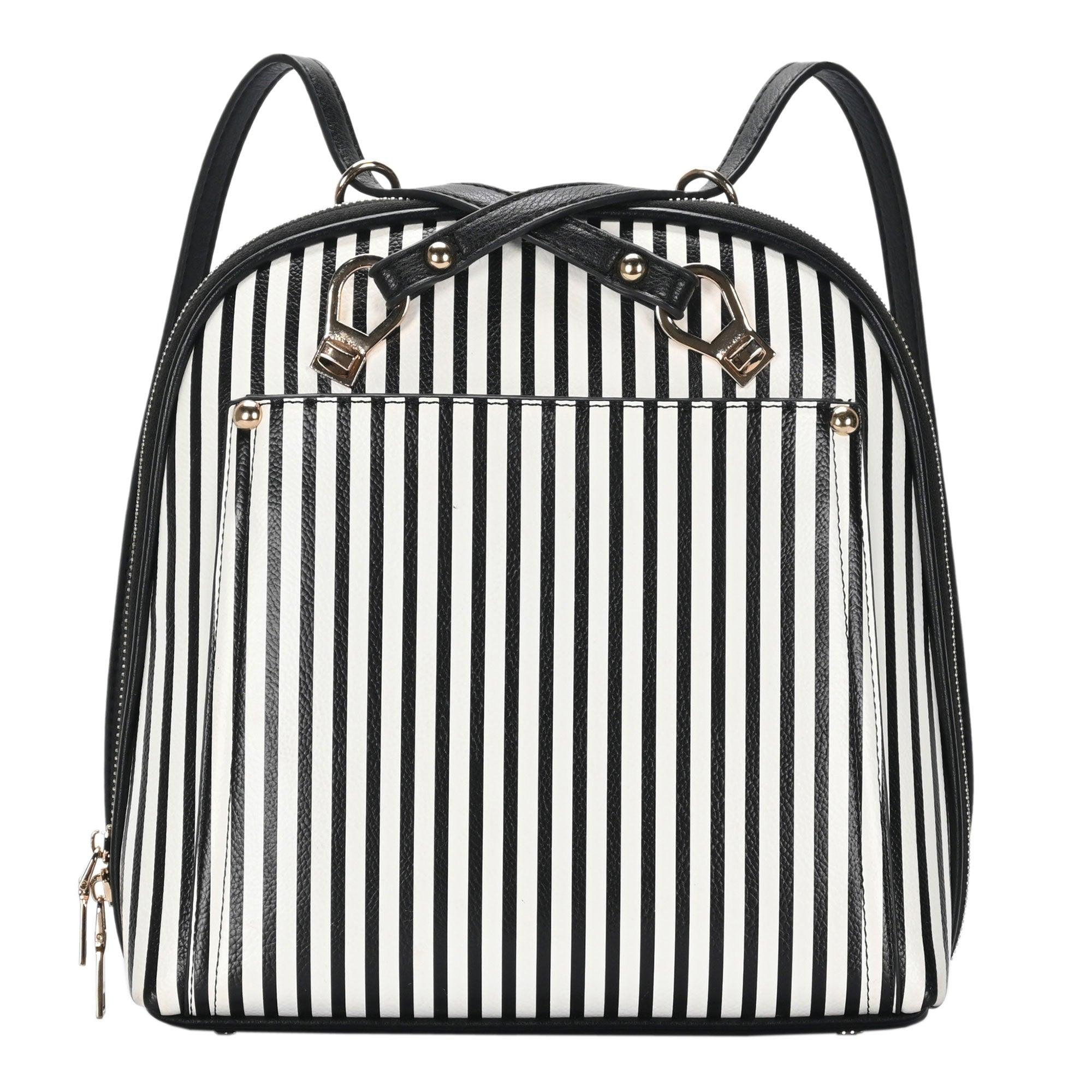 Black and white outlet striped backpack purse