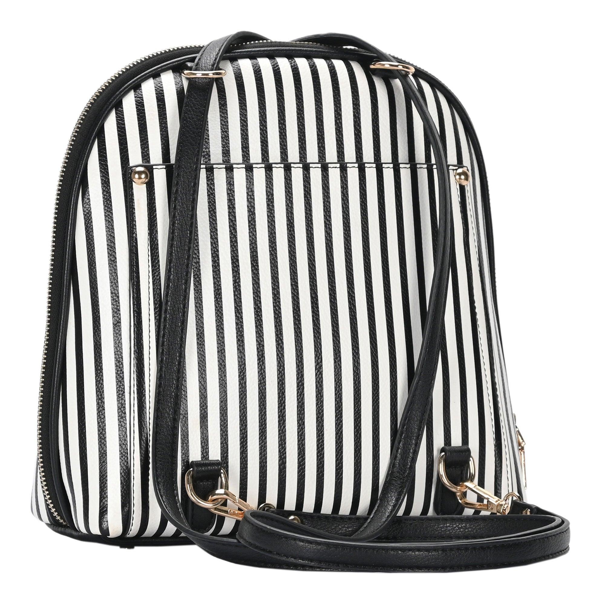 Black and white striped backpack outlet purse